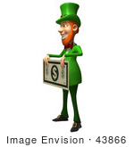 #43866 Royalty-Free (Rf) Illustration Of A Friendly 3d Leprechaun Man Mascot Holding A Large Dollar Bill - Version 1