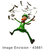 #43881 Royalty-Free (Rf) Illustration Of A Friendly 3d Leprechaun Man Mascot Throwing Cash - Version 3