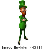 #43884 Royalty-Free (Rf) Illustration Of A Friendly 3d Leprechaun Man Mascot With His Arms Crossed - Version 2