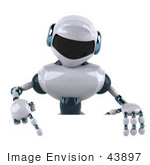 #43897 Royalty-Free (Rf) Illustration Of A 3d Robot Mascot Pointing Down And Standing Behind A Blank Sign