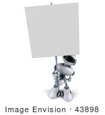 #43898 Royalty-Free (Rf) Illustration Of A 3d Robot Mascot Holding A Blank Sign - Version 3