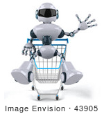 #43905 Royalty-Free (Rf) Illustration Of A 3d Robot Mascot Riding In A Shopping Cart - Version 1