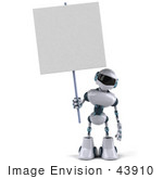 #43910 Royalty-Free (Rf) Illustration Of A 3d Robot Mascot Holding A Blank Sign - Version 1