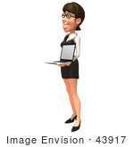 #43917 Royalty-Free (Rf) Illustration Of A 3d White Businesswoman Mascot Holding A Laptop - Version 4