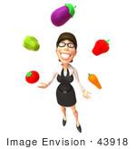 #43918 Royalty-Free (Rf) Illustration Of A 3d White Businesswoman Mascot Juggling Veggies - Version 3