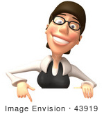 #43919 Royalty-Free (Rf) Illustration Of A 3d White Businesswoman Mascot Pointing Down And Standing Behind A Blank Sign - Version 1