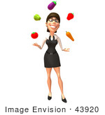 #43920 Royalty-Free (Rf) Illustration Of A 3d White Businesswoman Mascot Juggling Veggies - Version 1