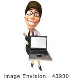 #43930 Royalty-Free (Rf) Illustration Of A 3d White Businesswoman Mascot Holding A Laptop - Version 6