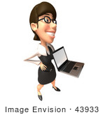 #43933 Royalty-Free (Rf) Illustration Of A 3d White Businesswoman Mascot Holding A Laptop - Version 7