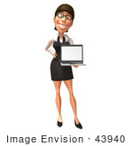 #43940 Royalty-Free (Rf) Illustration Of A 3d White Businesswoman Mascot Holding A Laptop - Version 3