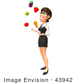 #43942 Royalty-Free (Rf) Illustration Of A 3d White Businesswoman Mascot Juggling Veggies - Version 2