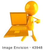 #43948 Royalty-Free (Rf) Illustration Of A 3d Orange Man Mascot Holding A Laptop