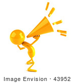 #43952 Royalty-Free (Rf) Illustration Of A 3d Orange Man Mascot Using A Megaphone - Version 2