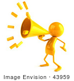 #43959 Royalty-Free (Rf) Illustration Of A 3d Orange Man Mascot Using A Megaphone - Version 1