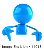 #44018 Royalty-Free (Rf) Illustration Of A 3d Blue Man Mascot Pointing Down And Standing Behind A Blank Sign