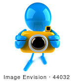 #44032 Royalty-Free (Rf) Illustration Of A 3d Blue Man Mascot Taking Pictures With A Camera - Version 5