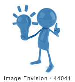 #44041 Royalty-Free (Rf) Illustration Of A 3d Blue Man Character Holding A Light Bulb