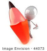#44073 Royalty-Free (Rf) Illustration Of A 3d White Man Mascot Holding A Large Pencil - Version 4