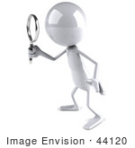 #44120 Royalty-Free (Rf) Illustration Of A 3d White Man Mascot Using A Magnifying Glass - Version 6