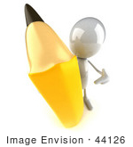 #44126 Royalty-Free (Rf) Illustration Of A 3d White Man Mascot Holding A Large Pencil - Version 3