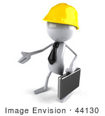 #44130 Royalty-Free (Rf) Illustration Of A 3d White Man Contractor Mascot Reaching Out To Shake Hands - Version 2