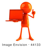#44133 Royalty-Free (Rf) Illustration Of A 3d Red Man Mascot Holding A Laptop - Version 1