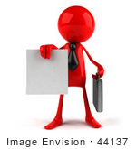 #44137 Royalty-Free (Rf) Illustration Of A 3d Red Man Mascot Holding Out A Contract - Version 1