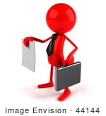 #44144 Royalty-Free (Rf) Illustration Of A 3d Red Man Mascot Holding Out A Contract - Version 2