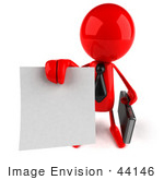 #44146 Royalty-Free (Rf) Illustration Of A 3d Red Man Mascot Holding Out A Contract - Version 3