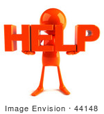 #44148 Royalty-Free (Rf) Illustration Of A 3d Red Man Mascot Holding Help
