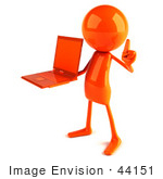 #44151 Royalty-Free (Rf) Illustration Of A 3d Red Man Mascot Holding A Laptop - Version 2