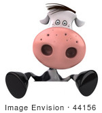 #44156 Royalty-Free (Rf) Illustration Of A 3d Dairy Cow Mascot Behind A Blank Sign - Pose 2