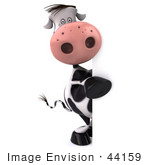 #44159 Royalty-Free (Rf) Illustration Of A 3d Dairy Cow Mascot Behind A Blank Sign - Pose 3