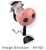 #44163 Royalty-Free (RF) Illustration of a 3d Dairy Cow Mascot Behind a Blank Sign - Pose 4 by Julos