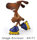 #44171 Royalty-Free (Rf) Cartoon Illustration Of A 3d Brown Dog Mascot Roller Blading - Pose 3