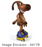 #44178 Royalty-Free (Rf) Cartoon Illustration Of A 3d Brown Dog Mascot Roller Blading - Pose 1