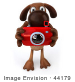 #44179 Royalty-Free (Rf) Cartoon Illustration Of A 3d Brown Dog Mascot Taking Pictures - Pose 1