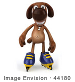 #44180 Royalty-Free (Rf) Cartoon Illustration Of A 3d Brown Dog Mascot Roller Blading - Pose 2