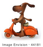 #44181 Royalty-Free (Rf) Cartoon Illustration Of A 3d Brown Dog Mascot Riding A Scooter - Pose 1