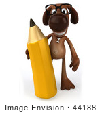 #44188 Royalty-Free (Rf) Cartoon Illustration Of A 3d Brown Dog Mascot Holding A Pencil - Pose 1