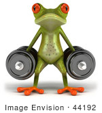 #44192 Royalty-Free (Rf) Illustration Of A 3d Red Eyed Tree Frog Mascot Lifting Weights - Pose 1
