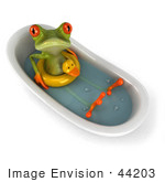 #44203 Royalty-Free (Rf) Illustration Of A 3d Red Eyed Tree Frog Mascot Taking A Bath - Pose 5