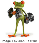 #44209 Royalty-Free (Rf) Illustration Of A 3d Red Eyed Tree Frog Mascot Lifting Weights - Pose 3