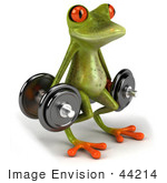 #44214 Royalty-Free (Rf) Illustration Of A 3d Red Eyed Tree Frog Mascot Lifting Weights - Pose 2