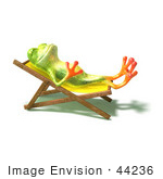 #44236 Royalty-Free (Rf) Illustration Of A Cute Green 3d Frog Sun Bathing - Pose 1
