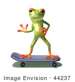 #44237 Royalty-Free (Rf) Illustration Of A Cute Green 3d Frog Skateboarding - Pose 5