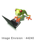 #44240 Royalty-Free (Rf) Illustration Of A Cute Green 3d Frog Using A Laptop - Pose 3