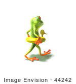 #44242 Royalty-Free (Rf) Illustration Of A Cute Green 3d Frog Wearing A Ducky Inner Tube - Pose 4