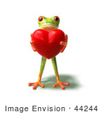 #44244 Royalty-Free (Rf) Illustration Of A Cute Green 3d Frog Holding A Love Heart - Pose 1