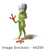 #44259 Royalty-Free (Rf) Illustration Of A Cute Green 3d Frog Chef Wearing A Hat - Pose 2